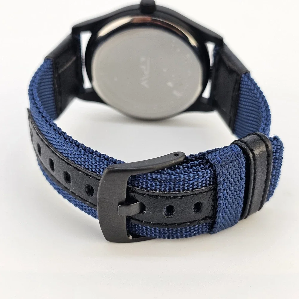 Men's‎ Field Military Watch 42MM Black Dial Dark Blue Nylon Bands New Battery